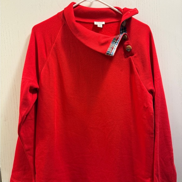 J. Crew Factory Tartan Button Neck Pullover Sweatshirt. Red Size M - Picture 5 of 11